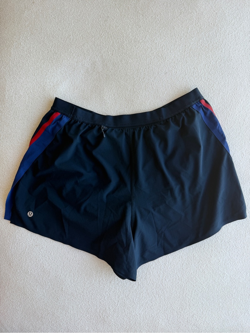 lululemon athletica Black Athletic Shorts with Blue and Red Side Stripe - Picture 2 of 4